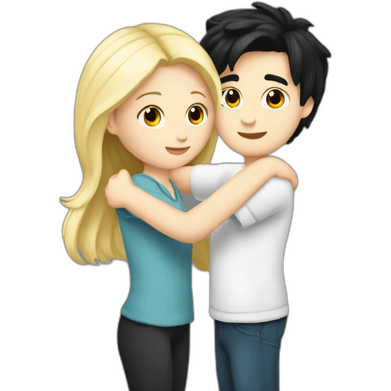 blond white girl hug white boy with black hair emoji