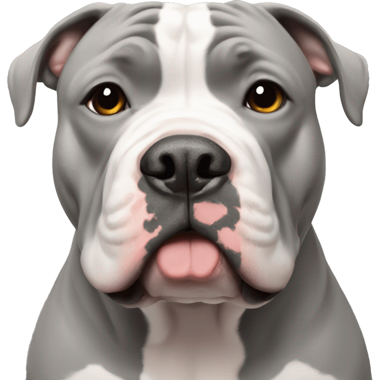 gray American bully with white muzzle and cropped ears emoji