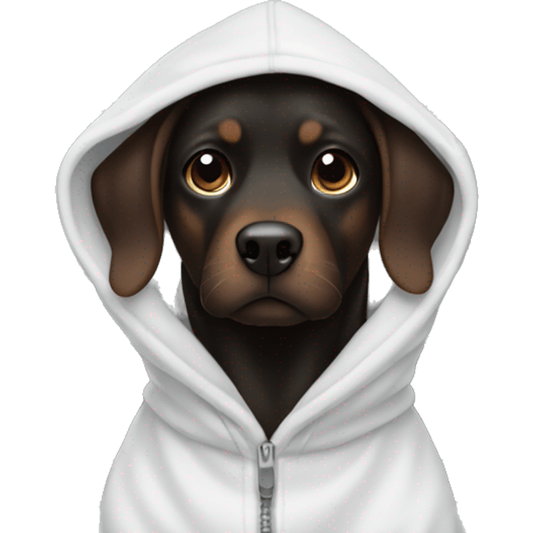 Black and brown dog wearing a hoodie in refrigerator emoji