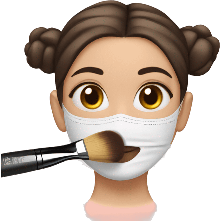 white girl with dark hair and bun applying face mask all over face with brush emoji