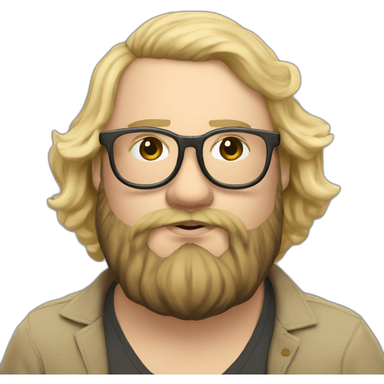 Chubby non binary Big lebowsky round glasses long blond hair chaotic res beard vaporizer emoji