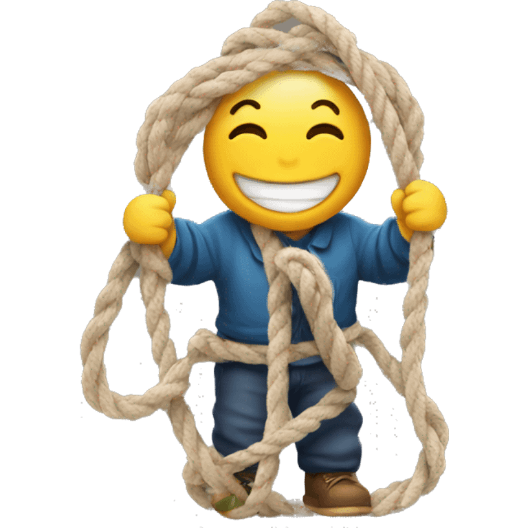 Emoji smiling holding rope emoji