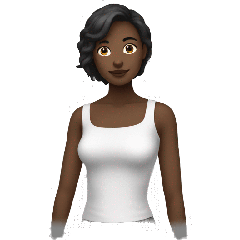 Une femme aux blancs entourée de cette personne noire emoji