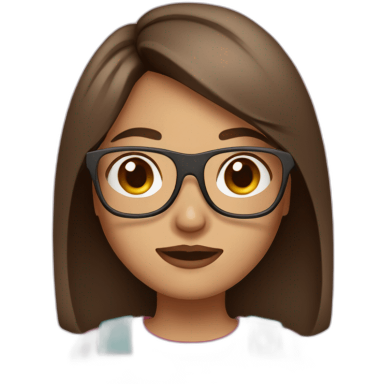 a girl with medium length straight brown hair and round glasses emoji