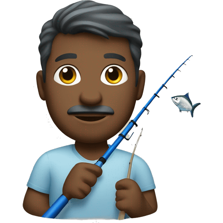 husband holding blue fishing rod and tuna emoji