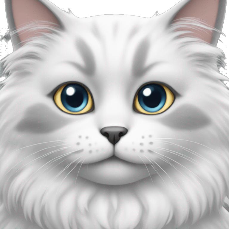 White fluffy cat with grey ears and nose emoji