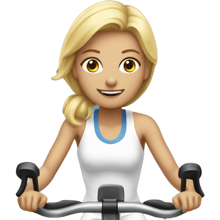 Blonde girl on stationary bike emoji