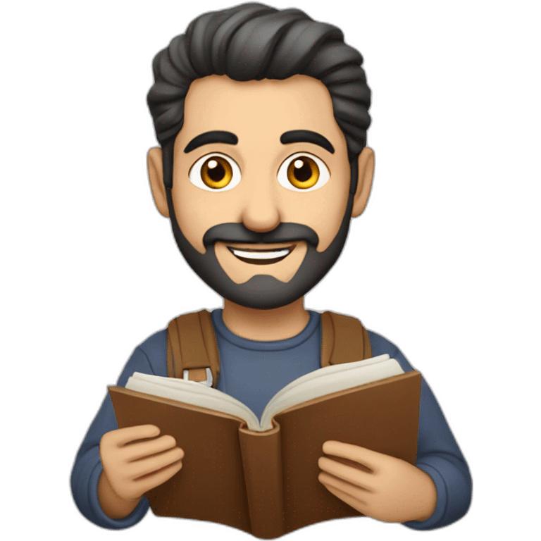 Armenian men reading interesting book and looking at camera and smiling  emoji