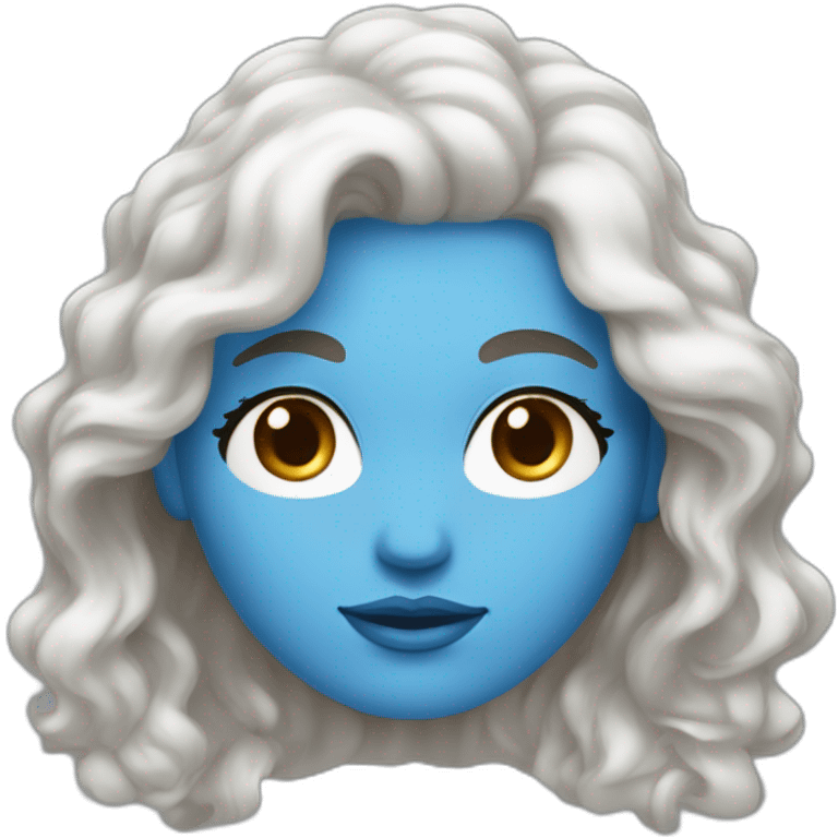 femme blanche aux cheveux longs bruns bouclés et aux yeux bleu emoji