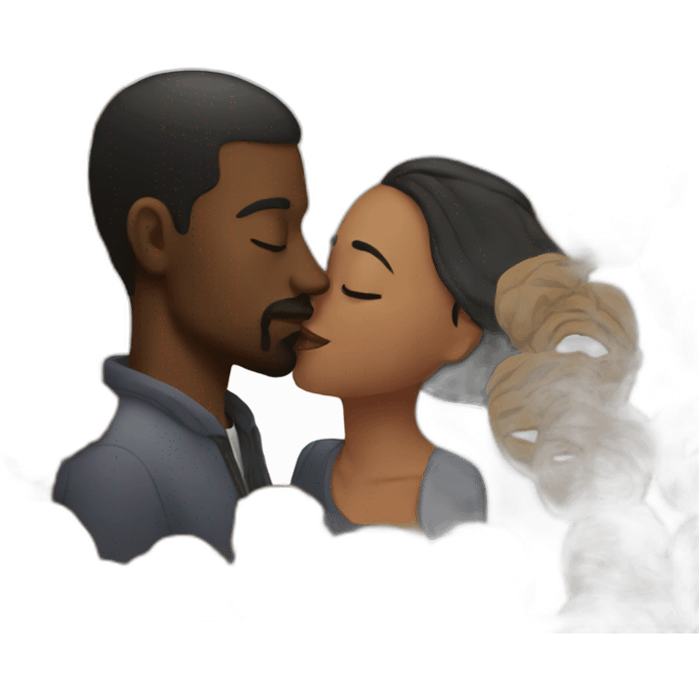 Black man and woman kissing emoji