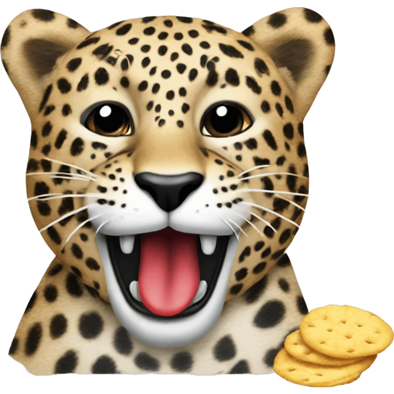 A leopard snowman, eating crisps  emoji