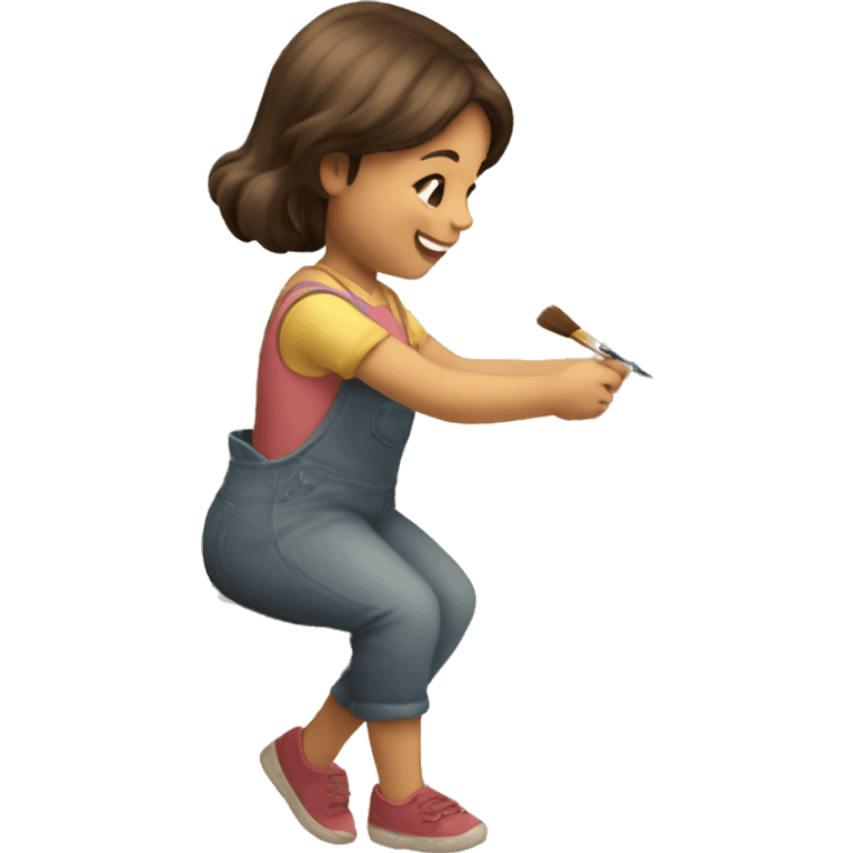 a moving figure of a little girl painting a picture and happy emoji