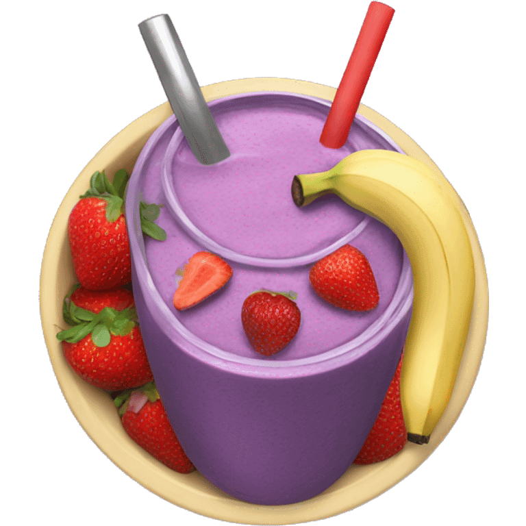 Purple smoothie in a bowl with strawberries and bananas  emoji