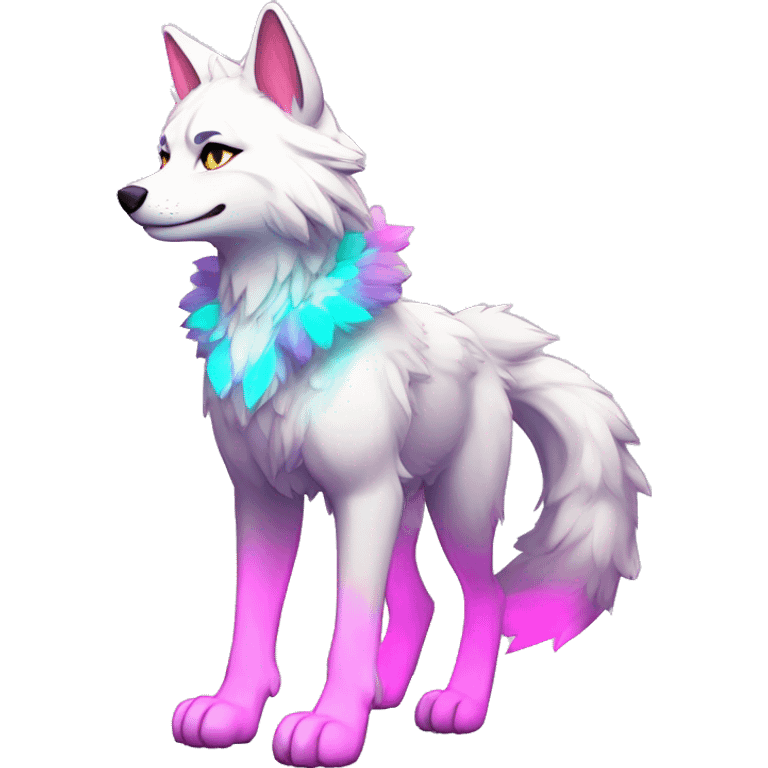 Anthro Colorful Shiny Fionbri-Falvie-sparkle-wolf-sona with neon markings full body emoji