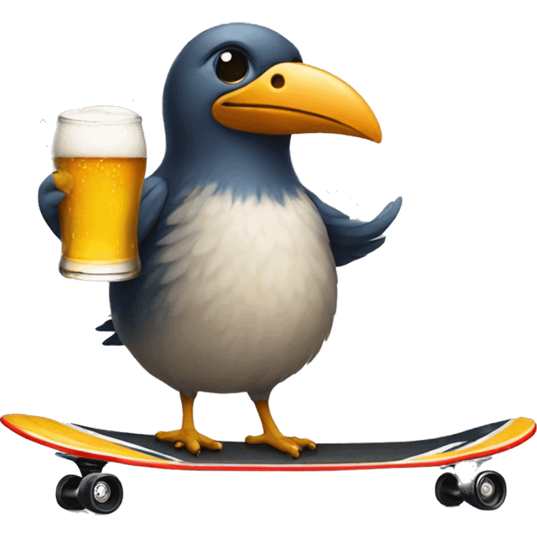 Bird on Longboard drinking Beer  emoji