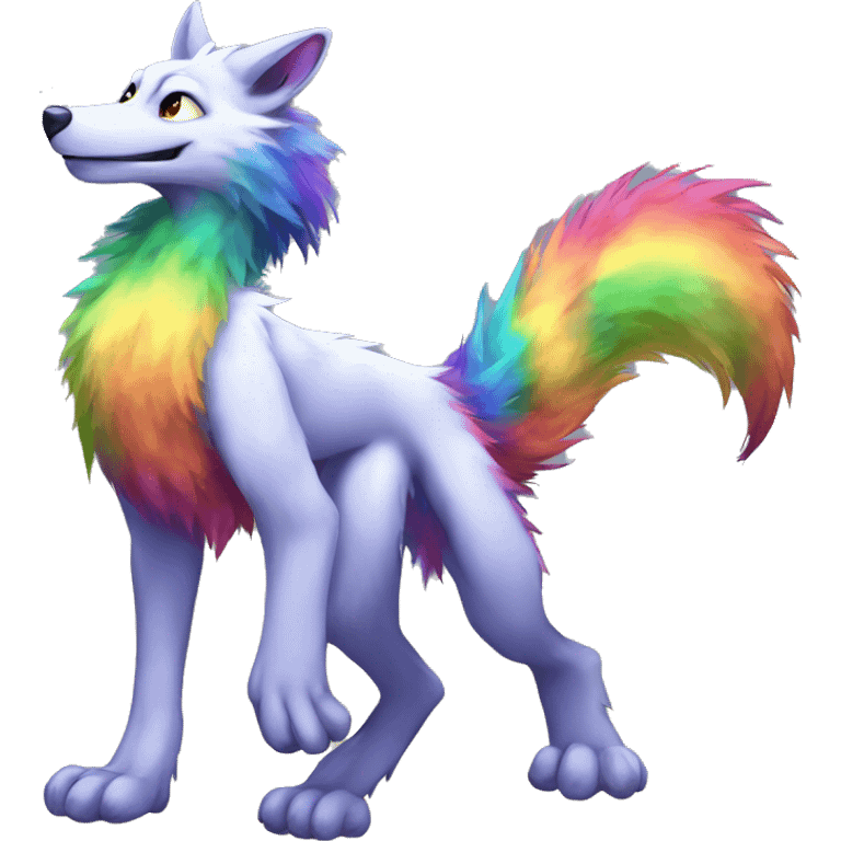 Furry, sparkle, rainbow, animal, anthro, full body, fursona, sergal emoji