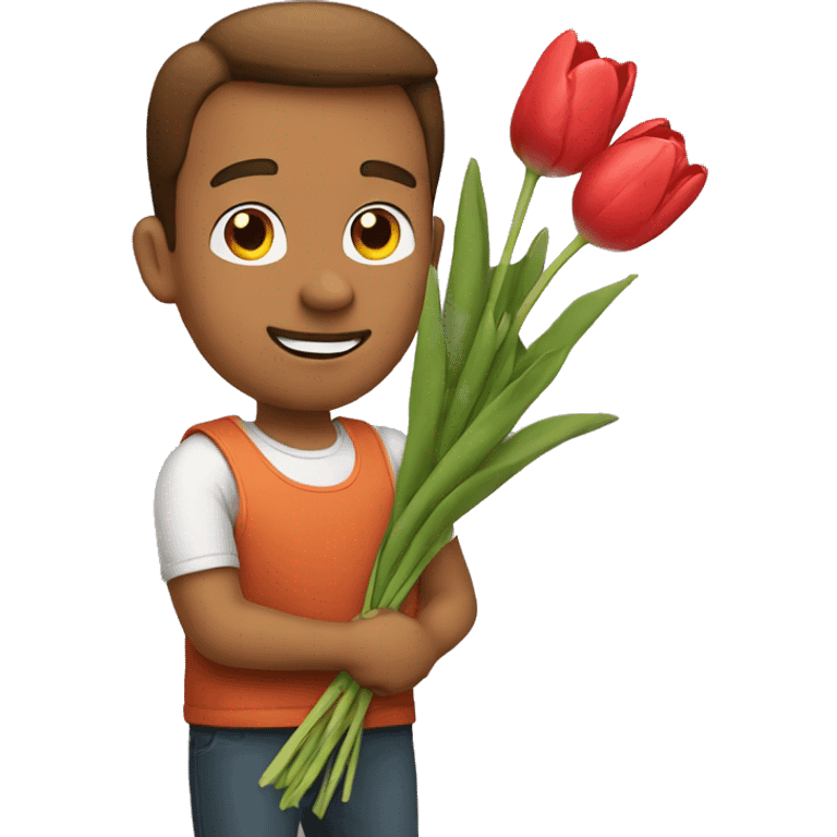 Guy holding tulips emoji