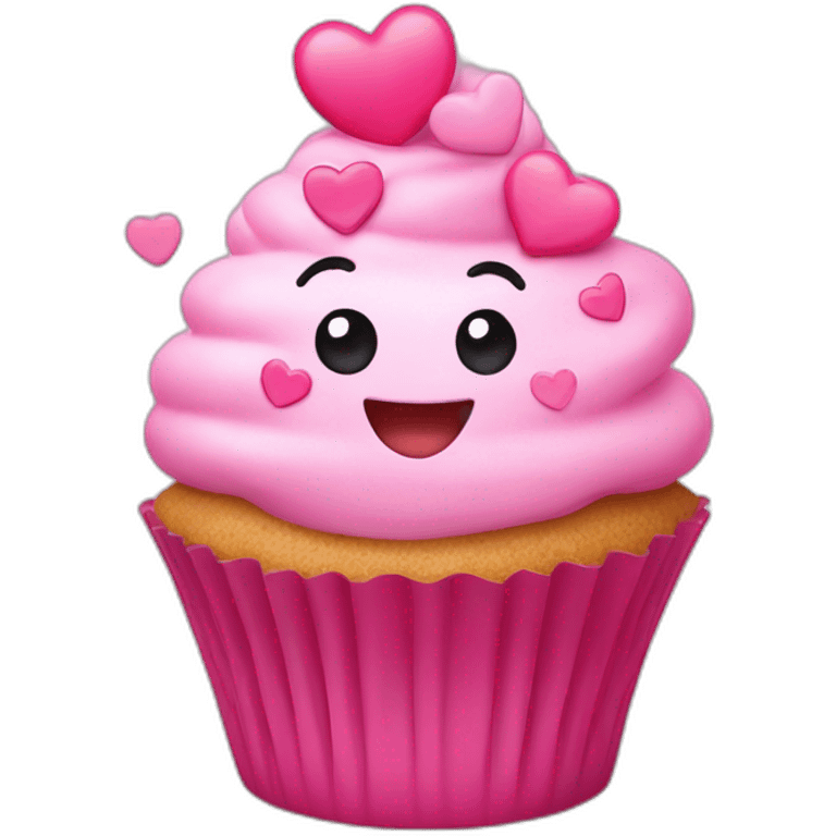 Happy pink with hearts cupcake emoji