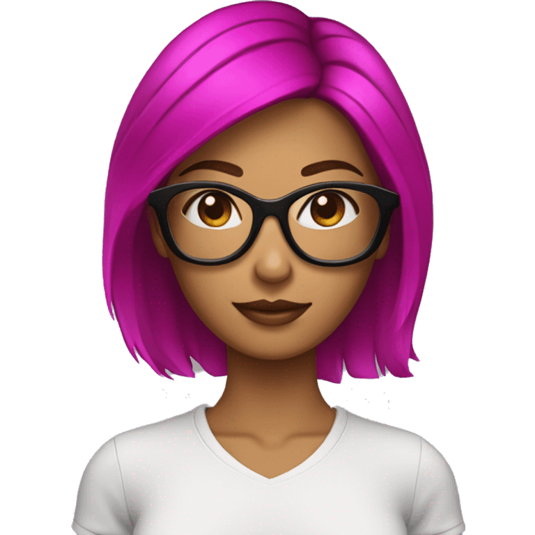 Mulher morena Com óculos magenta com cabelo preto e olho Castanho claro emoji