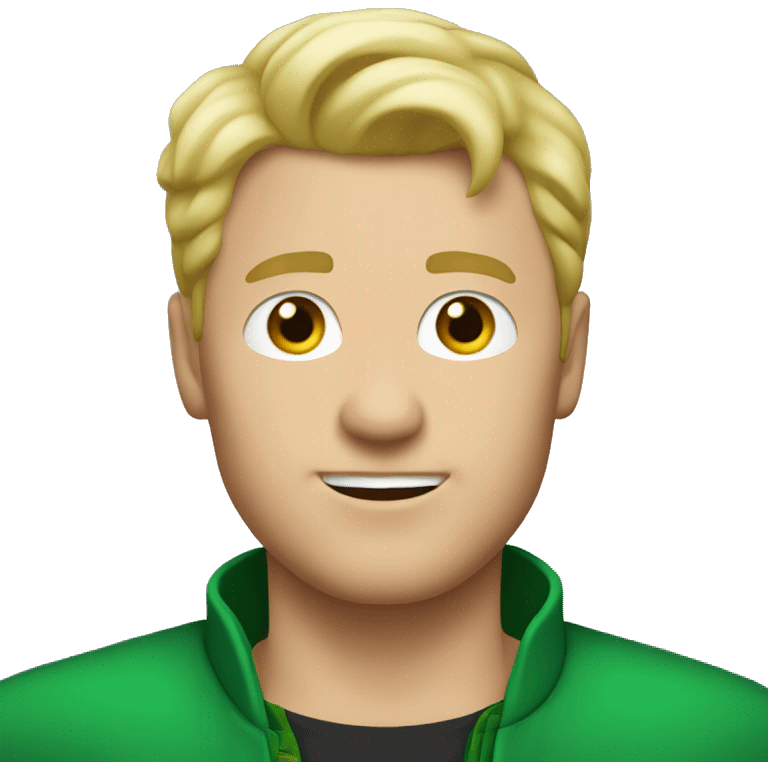 white man wearing green bolero with short blond hair emoji