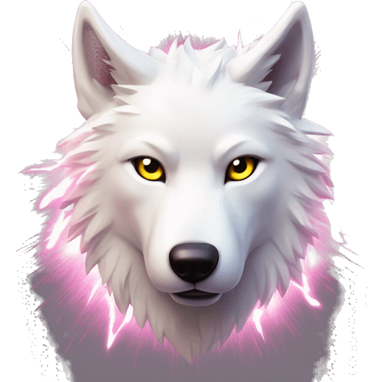 Lightning running sparkling glitter white wolf snarling huge eyes sun halo black white pink red yellow emoji