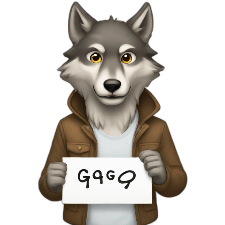 wolf holding a sign where he wrote GG emoji