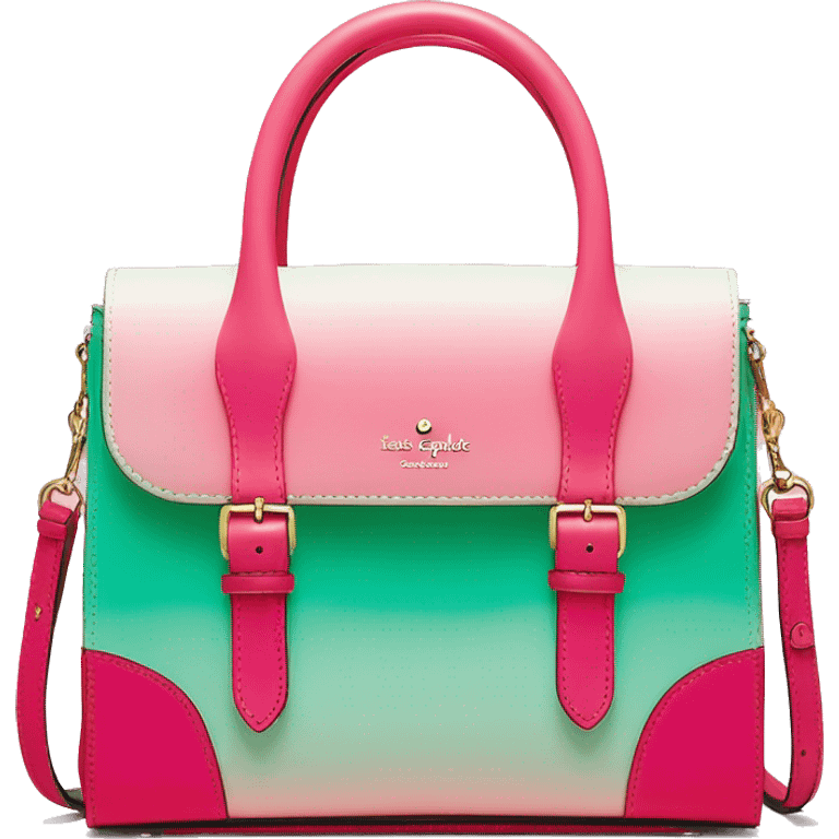 Realistic hot pink to mint green ombre Kate Spade satchel purse without strap. emoji