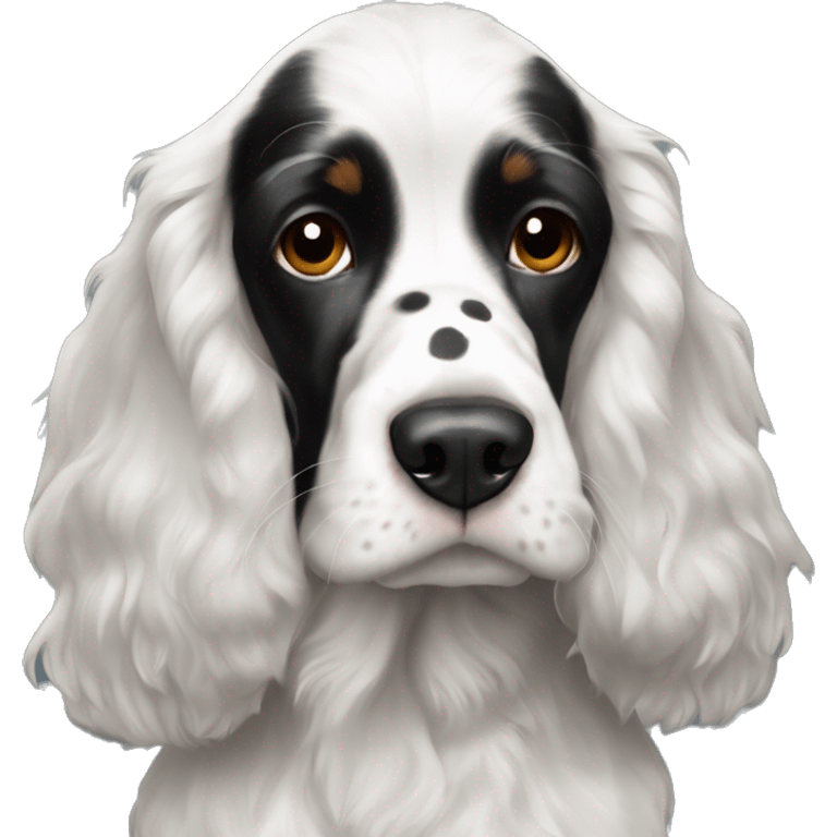 black and white trimed english cocker spaniel with spots on nose emoji