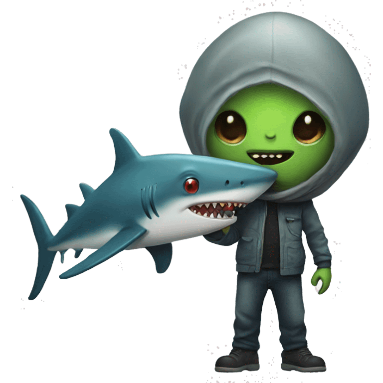 alien with shark emoji