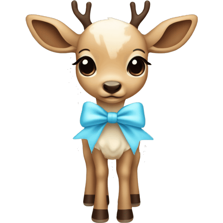 Cute cream and brown Deer with a baby blue bow emoji