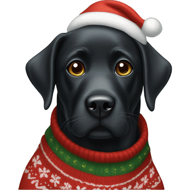 Black Labrador wearing christmas Sweater  emoji