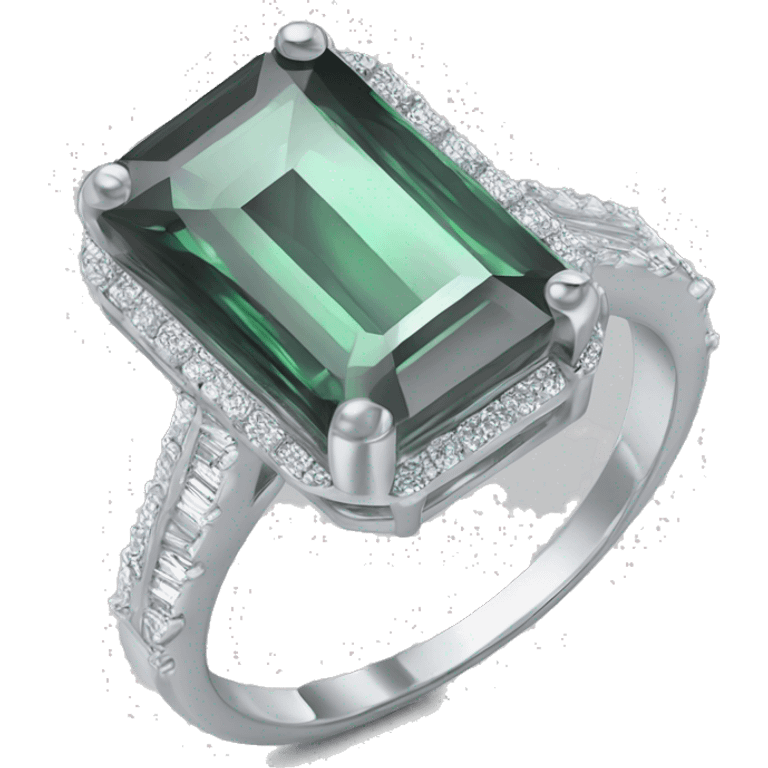 Silver emerald cut plain diamond ring  emoji