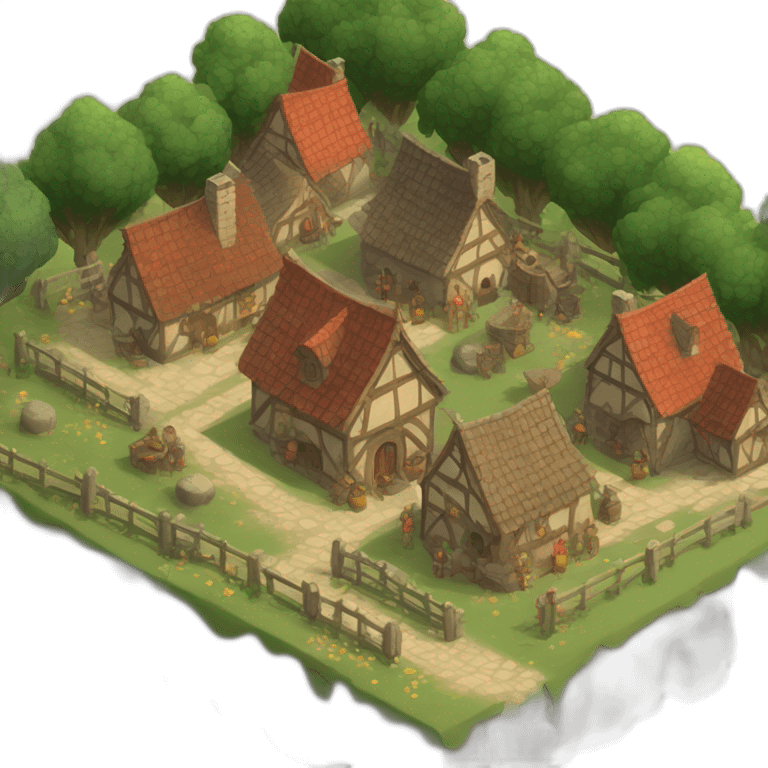 isometric view of a medieval village with festive ornaments emoji