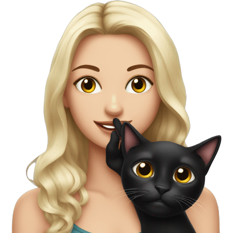 black cat hanging on beautiful woman emoji