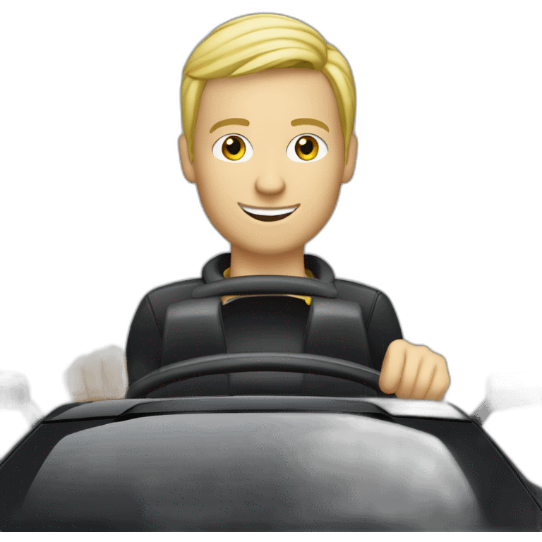 A blonde man driving a Black Opel Tigra cabrio emoji