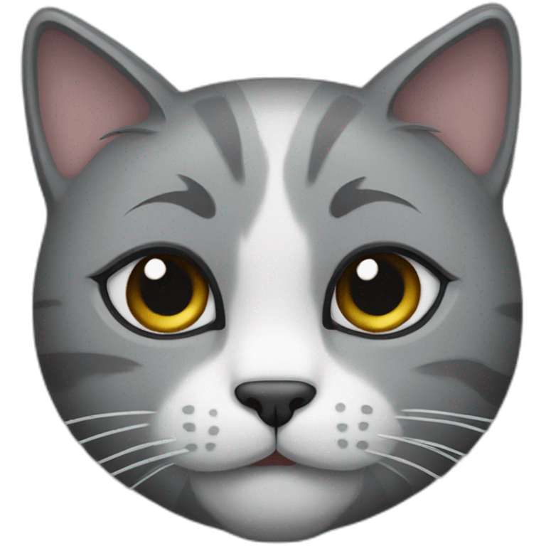 There is a grey cat face on love. emoji