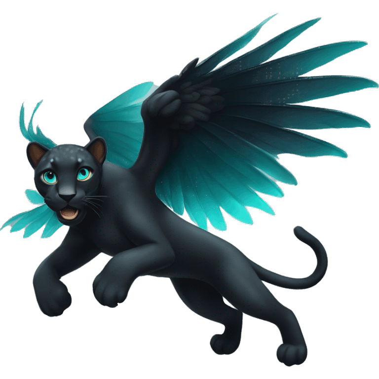 winged black leopard with turquoise eyes flying emoji