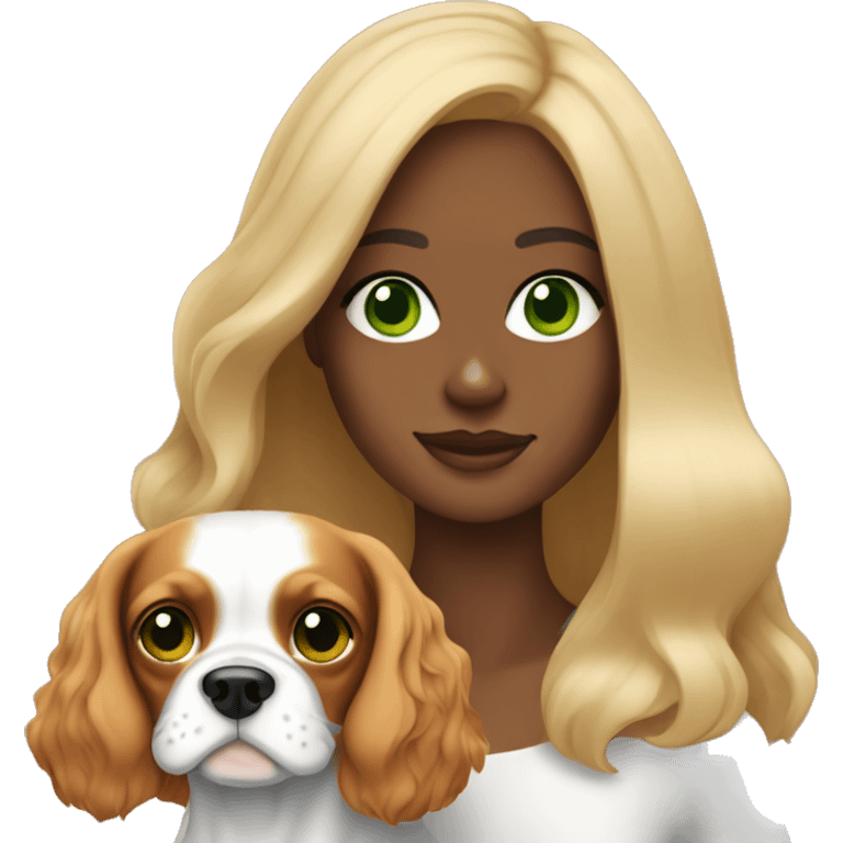 blonde with green eyes with cavalier king charles spaniel emoji