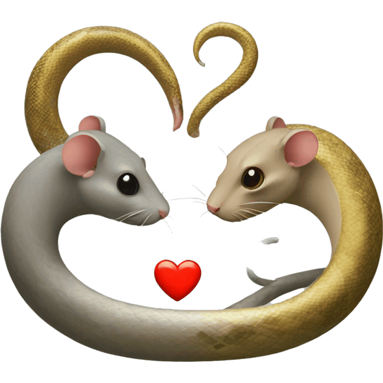 a rat and a snake with a heart in between them emoji