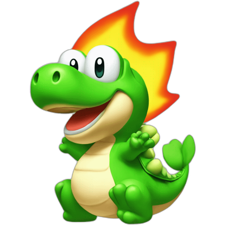 Yoshi from Mario Party shooting fire emoji