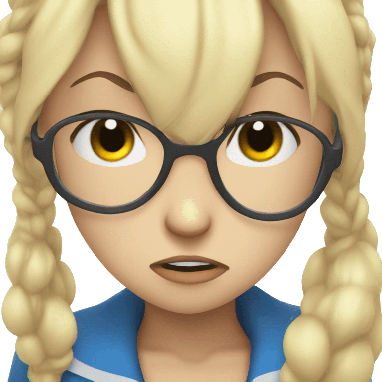 angry anime girl with blond hair wearing blue glasses emoji