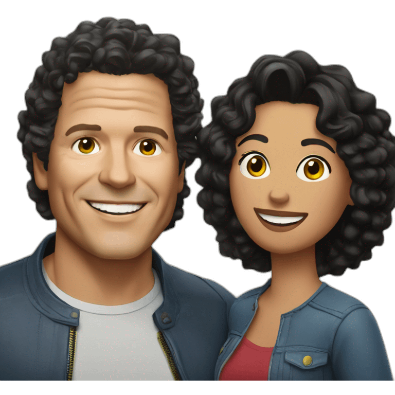 Carlos Vives with Colombian woman of 30's with short curly black hair emoji