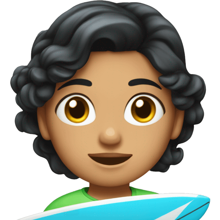 Girl surfer with black hair go on the big wave  emoji