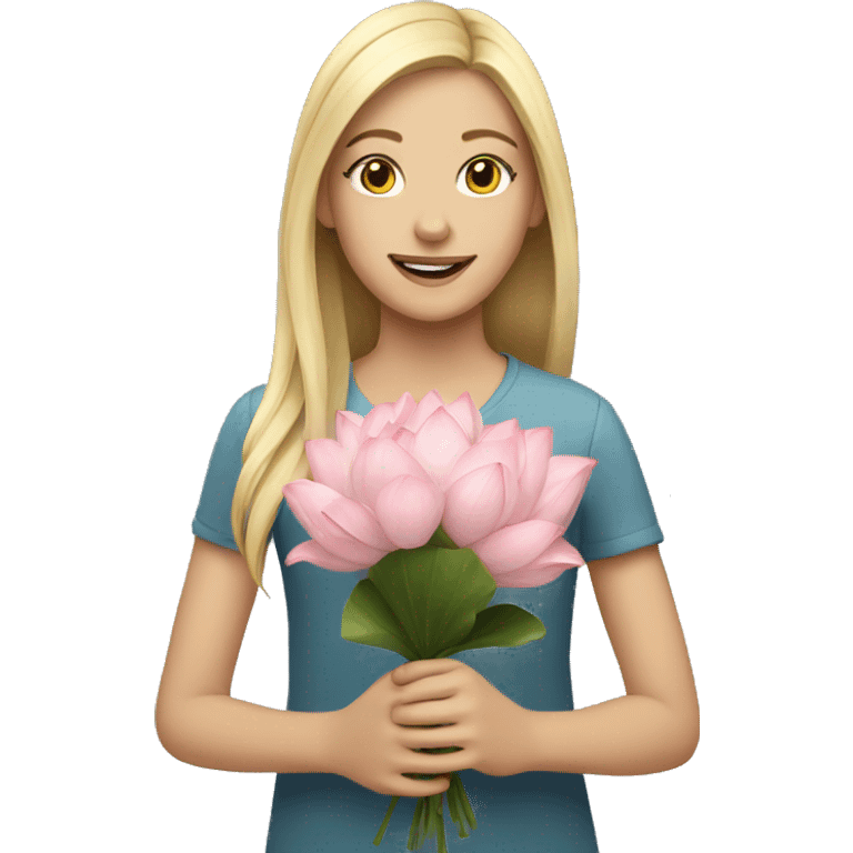 Blonde teenager holding lotus flower bouquet  emoji