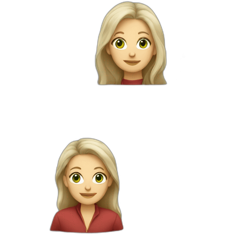 28 old women, white skin, long straight blond hair, green eyes, red shirt in a gray jacket emoji