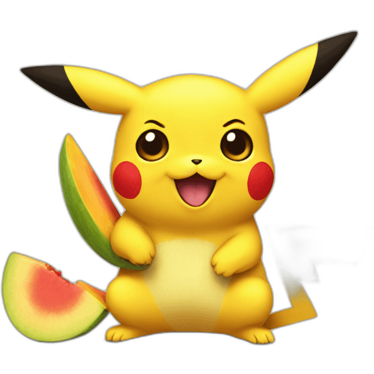 Pikachu eating a mango emoji