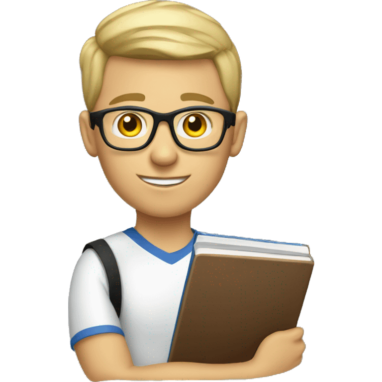 white young soccer coach with eyeglasses holding a notebook emoji