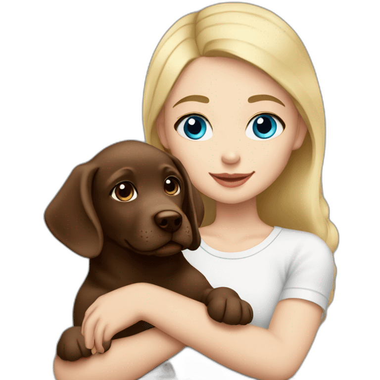 Blonde girl blue eyes with chocolate puppie labrador emoji