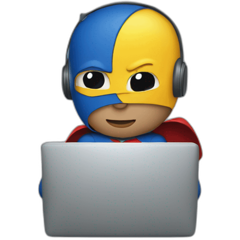 person at computer dressed as superhero emoji