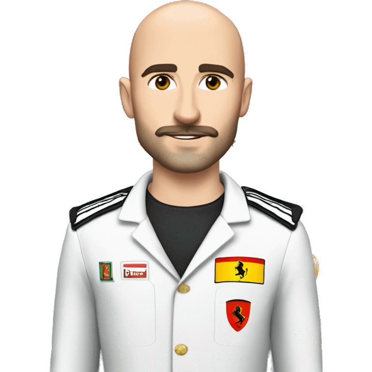 charles-leclerc-ferrari-f1-pilot but bald and with a short beard and mustache  emoji